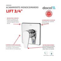 Acabamento Monocomando Para Chuveiro Lift 3/4 Baixa Pressão Cromado Docol - 3