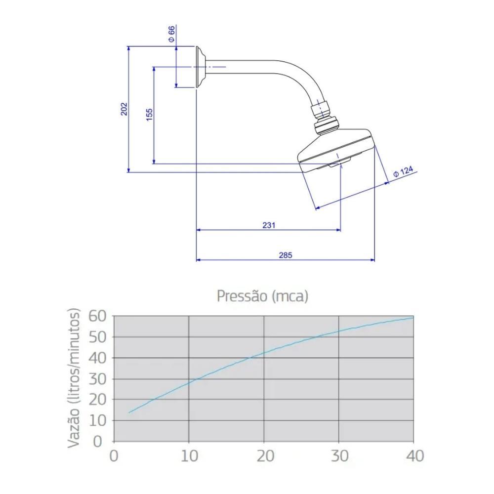Chuveiro De Parede Redondo Acqua Plus Com Tubo Curvo 1990 Cromada Deca - 7