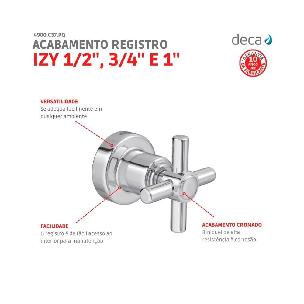 Acabamento Para Registro De Gaveta E Pressão Izy 1/2, 3/4 E 1 4900 Cromada Deca - 2
