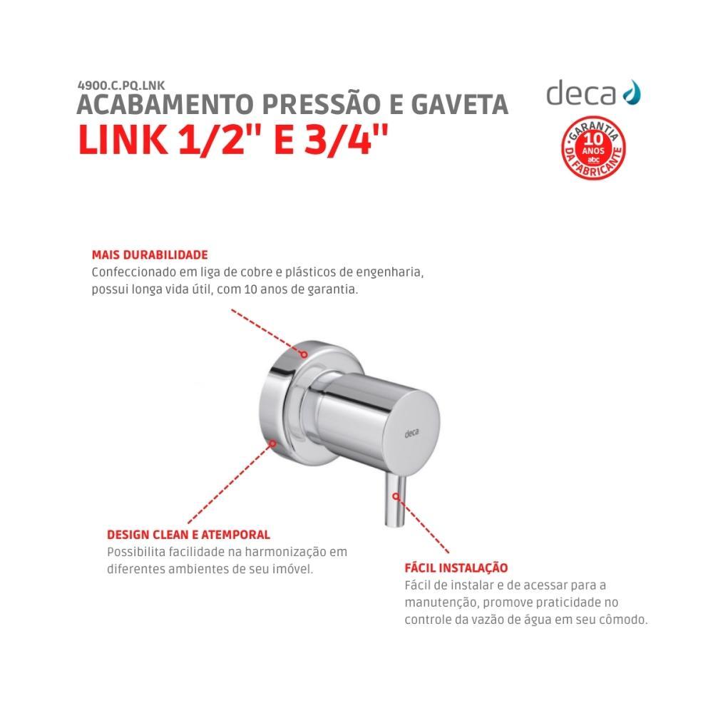Acabamento Para Registro De Gaveta E Pressão Link 1/2 3/4 e 1 Cromado Deca - 4
