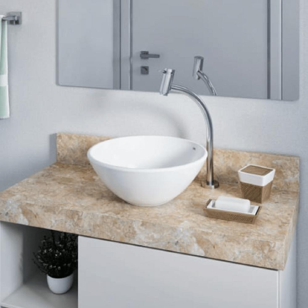 Cuba De Apoio Redonda Sem Mesa Louça Basic R1 Branco Brilho Celite 35x13,5cm - 5