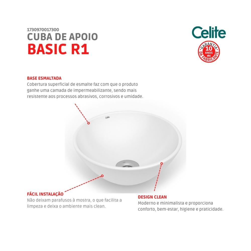 Cuba De Apoio Redonda Sem Mesa Louça Basic R1 Branco Brilho Celite 35x13,5cm - 6