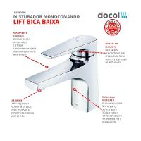 Misturador Monocomando Para Lavatório De Mesa Lift Bica Baixa Cromado Docol - 5