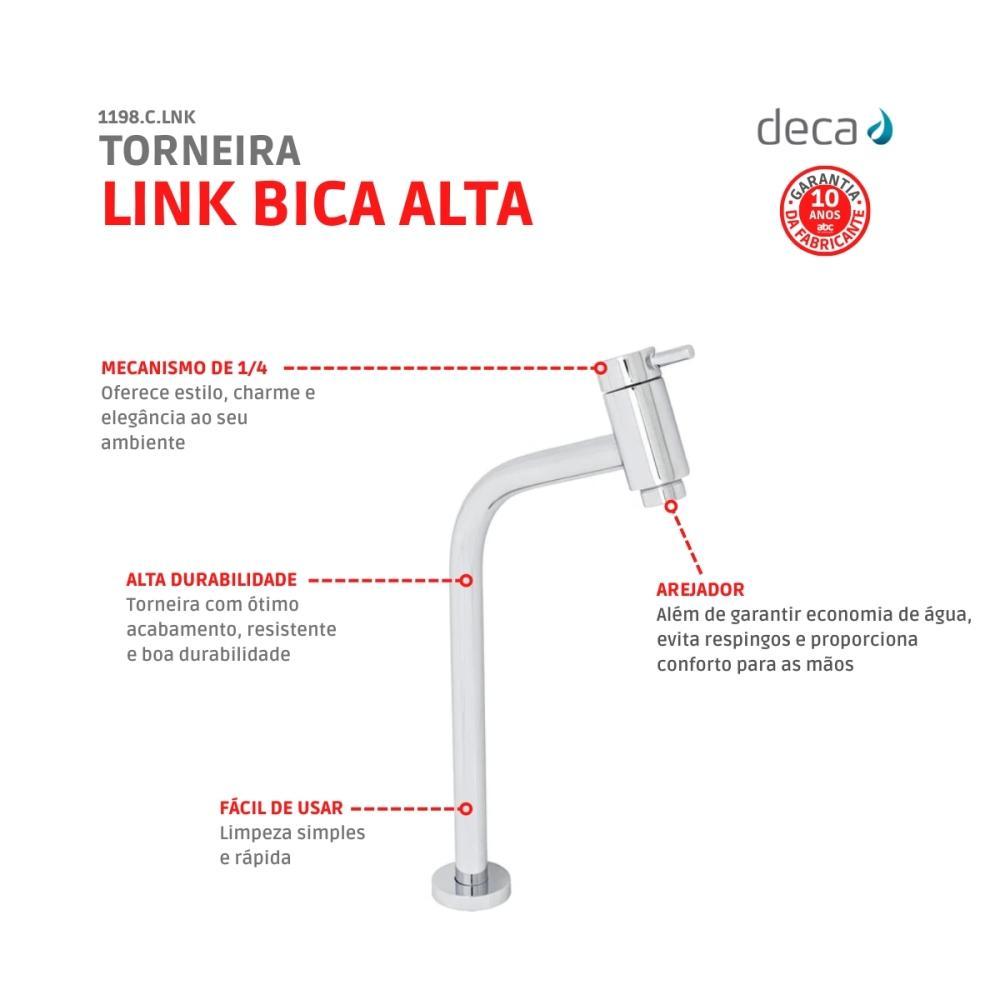 Torneira Para Lavatório De Mesa Link Bica Alta 1198 Cromada Deca - 6