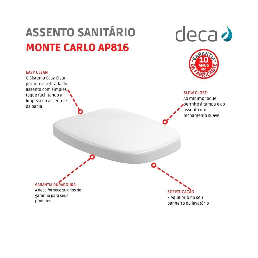Assento Sanitário Termofixo Amortecido Easyclean Monte Carlo Ap816 Branco Deca - 2
