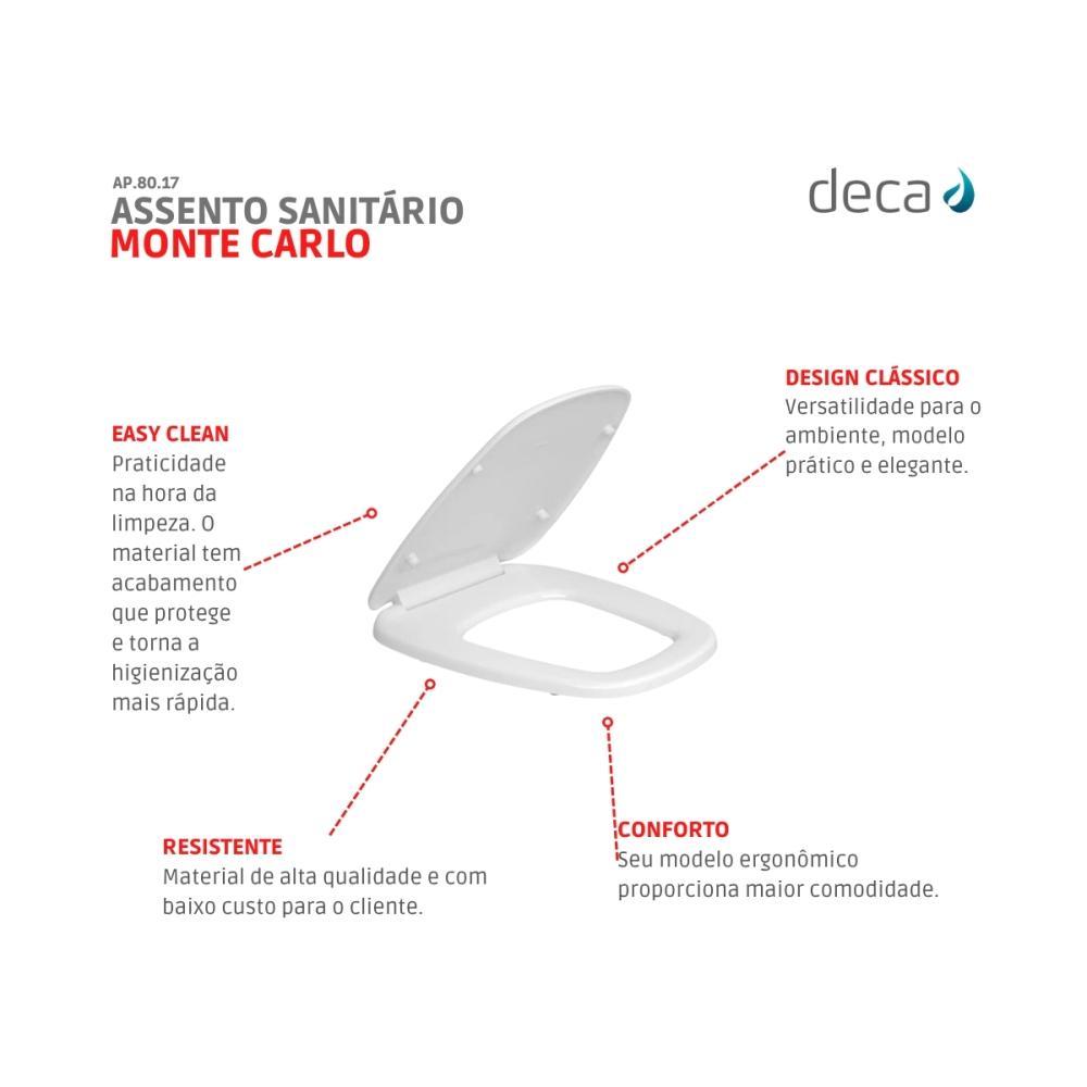 Assento Sanitário De Plástico Monte Carlo Ap80 Branco Deca - 3