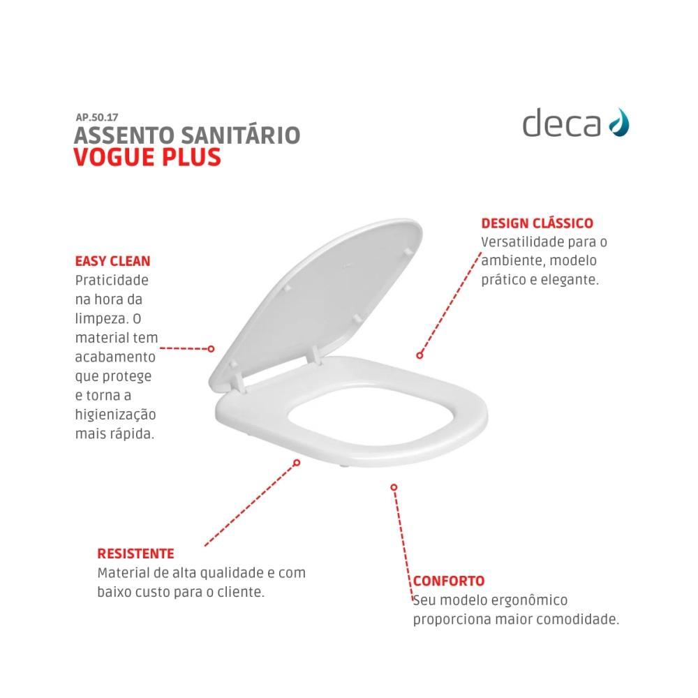 Assento Sanitário De Plástico Vogue Plus Ap50 Branco Deca - 3