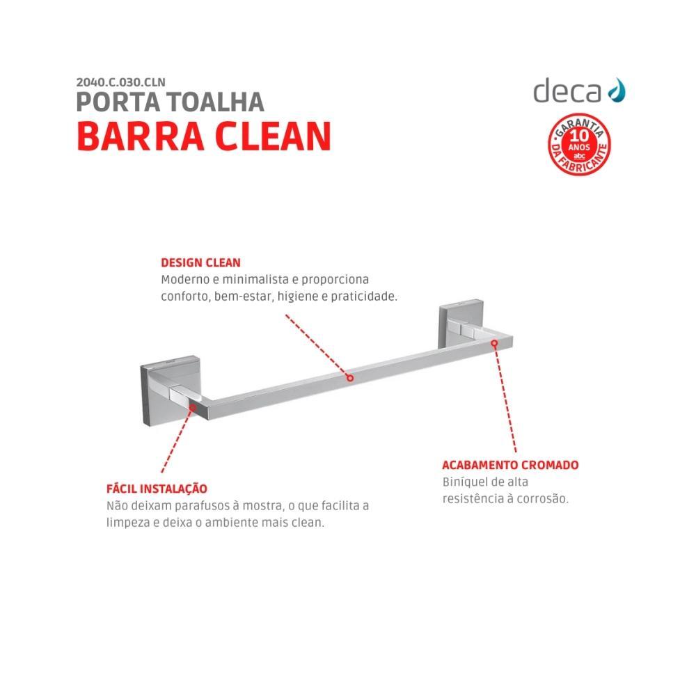 Porta Toalha Barra Clean 30cm 2040 Cromado Deca - 4