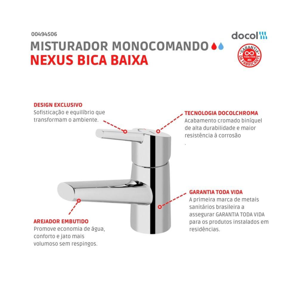 Misturador Monocomando Para Lavatório De Mesa Nexus Bica Baixa Cromada Docol - 5
