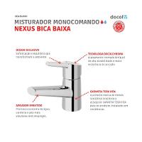 Misturador Monocomando Para Lavatório De Mesa Nexus Bica Baixa Cromada Docol - 5