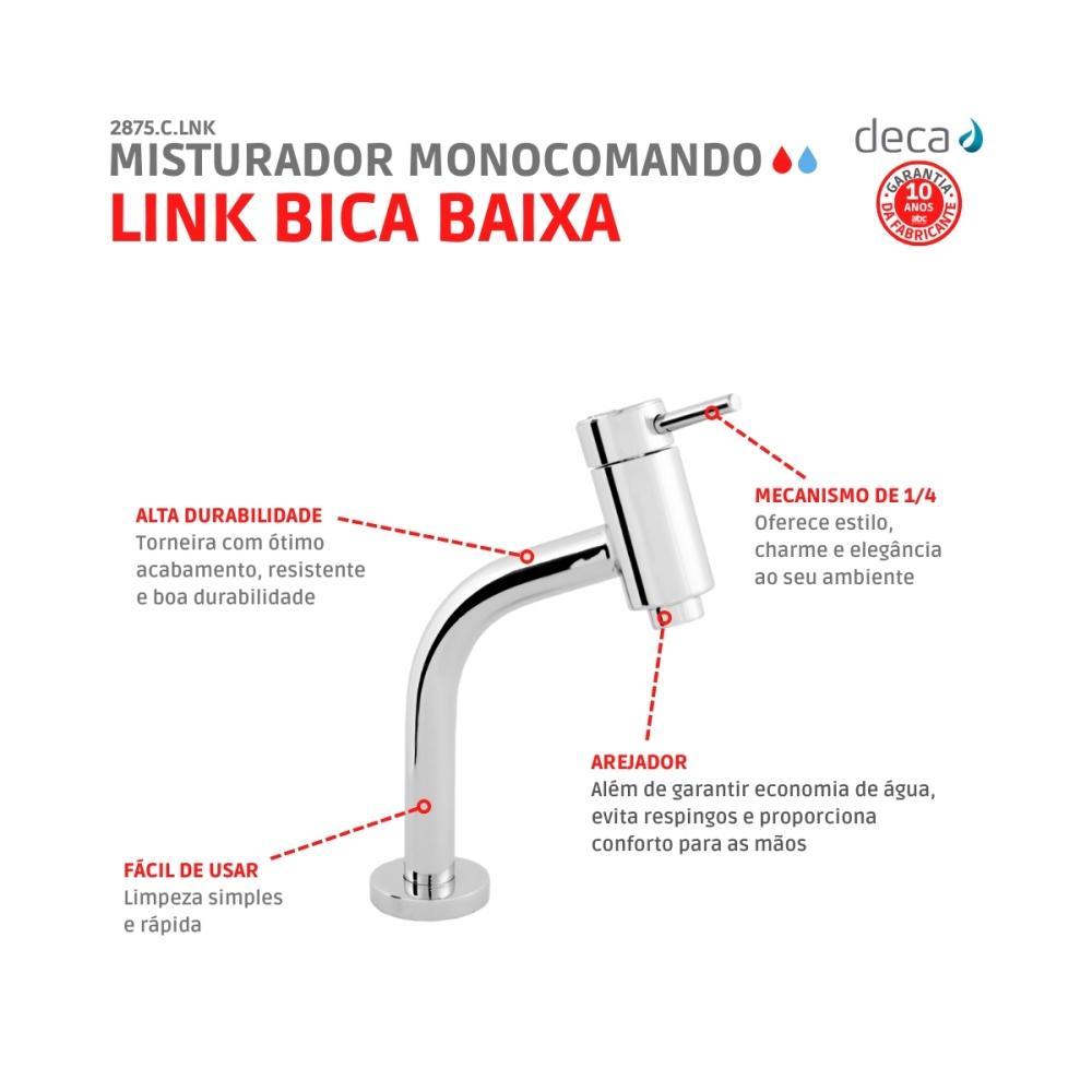 Misturador Monocomando Para Lavatório De Mesa Link Bica Baixa 2875 Cromado Deca - 5