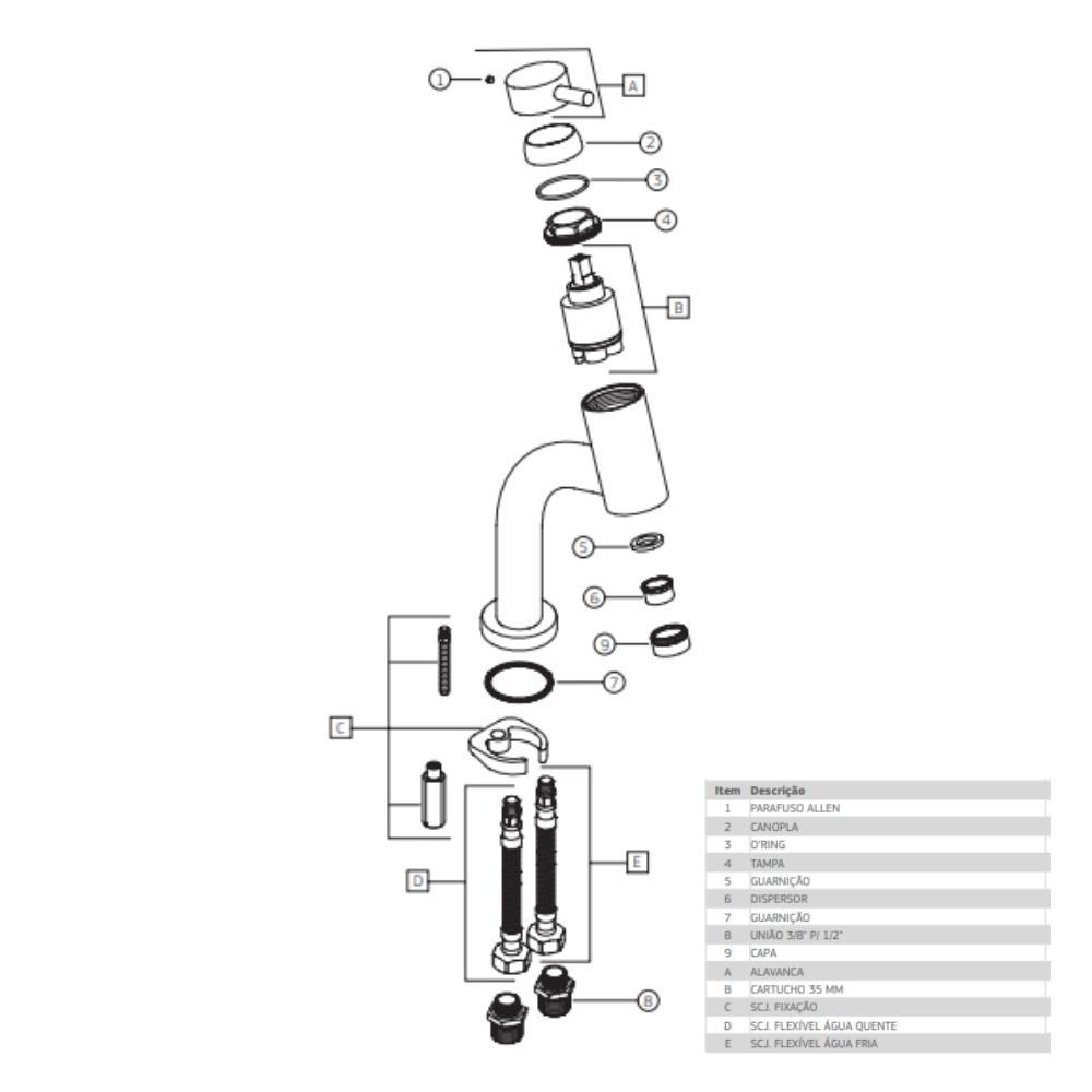 Misturador Monocomando Para Lavatório De Mesa Link Bica Baixa 2875 Cromado Deca - 7