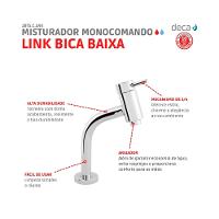 Misturador Monocomando Para Lavatório De Mesa Link Bica Baixa 2875 Cromado Deca - 5