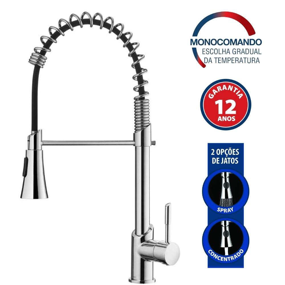 Misturador Monocomando Para Cozinha De Mesa Gourmet LorenKitchen Com Ducha C76 2266 Cromado Lorenzetti - 2