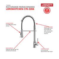 Misturador Monocomando Para Cozinha De Mesa Gourmet LorenKitchen Com Ducha C76 2266 Cromado Lorenzetti - 5