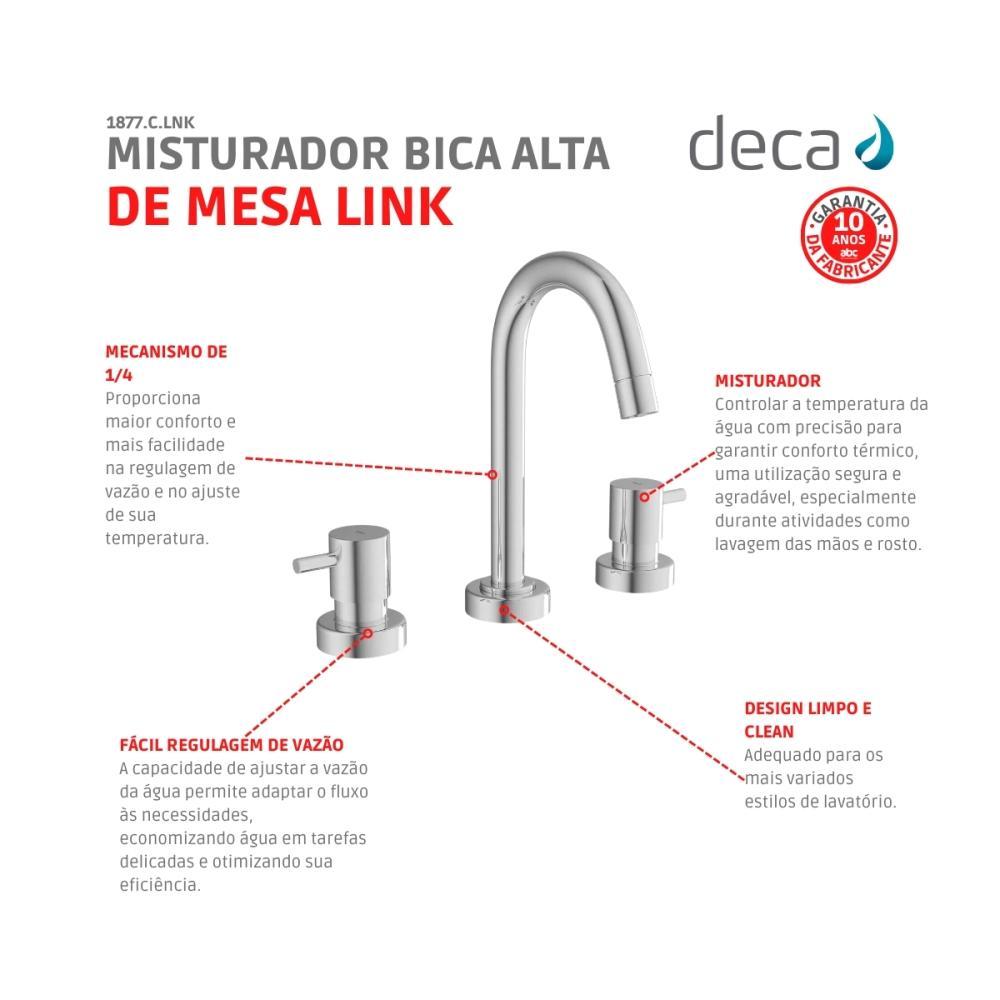 Misturador Para Lavatório De Mesa Link Bica Alta 1877 Cromado Deca - 3