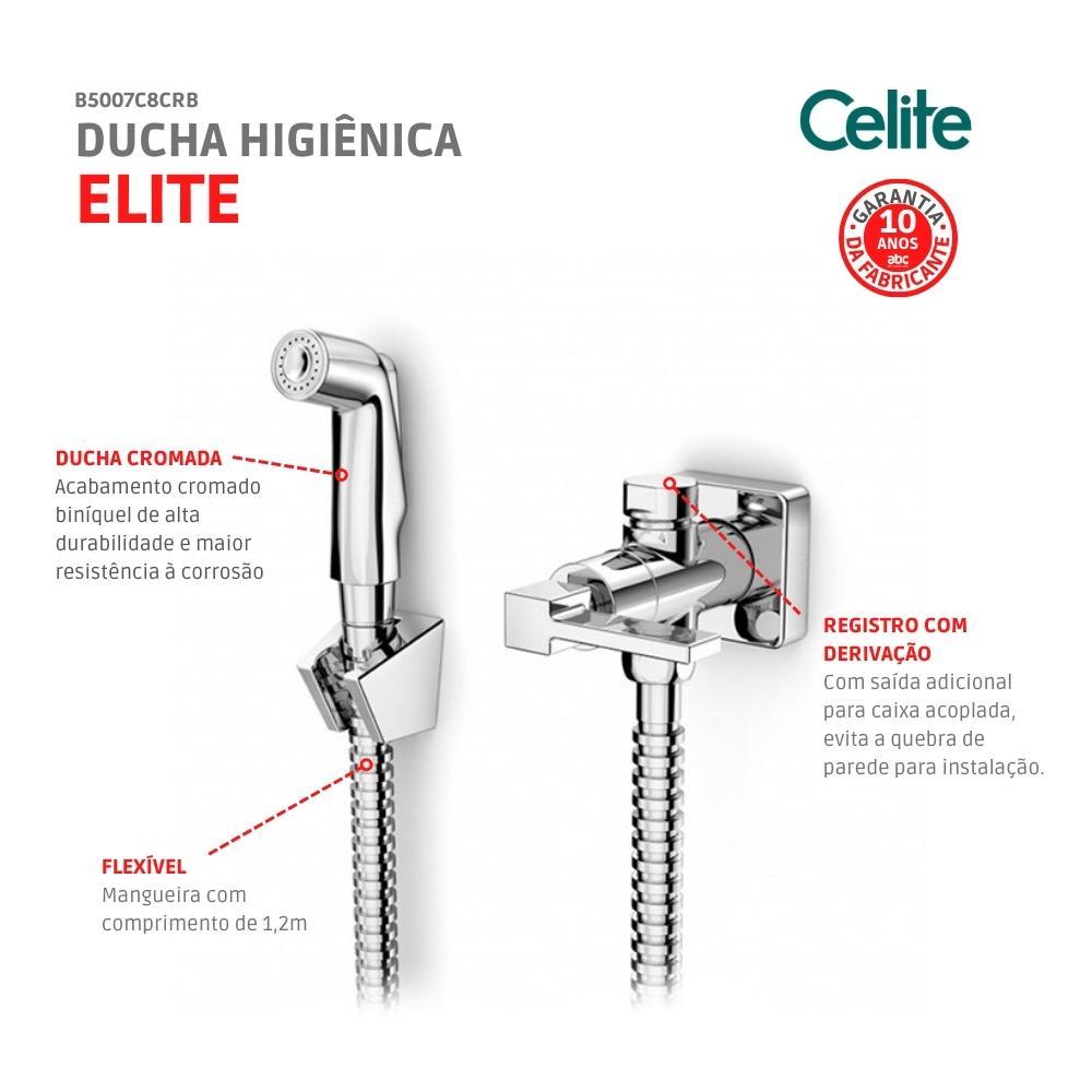 Ducha Higiênica Elite Com Derivação E Registro Cromada Celite - 4