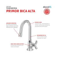 Torneira Para Lavatório De Mesa Primor Bica Alta Cromada Docol - 6