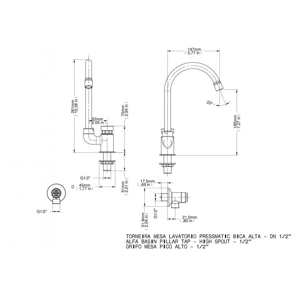 Torneira Para Lavatório De Mesa Pressmatic Bica Alta Cromada Docol - 3