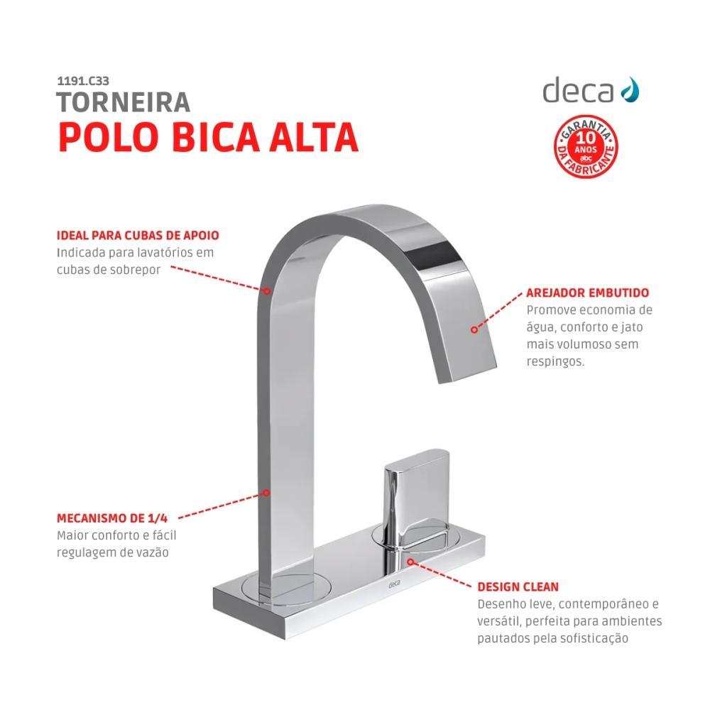 Torneira Para Lavatório De Mesa Polo Bica Alta 1191 Cromada Deca - 4