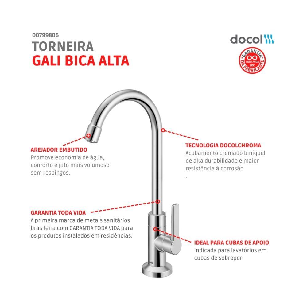 Torneira Para Lavatório De Mesa Gali Bica Alta Cromada Docol - 6