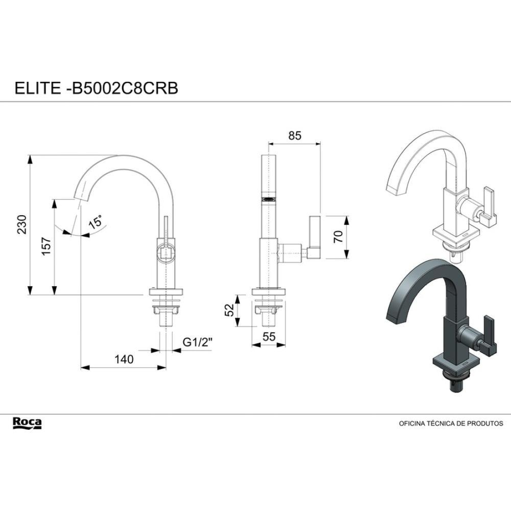 Torneira Para Lavatório De Mesa Elite Bica Alta Cromada Celite - 7
