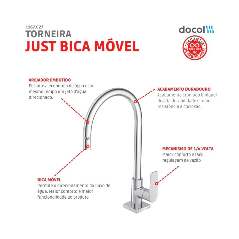Torneira Para Cozinha De Mesa Just Bica Móvel Cromado Deca - 6