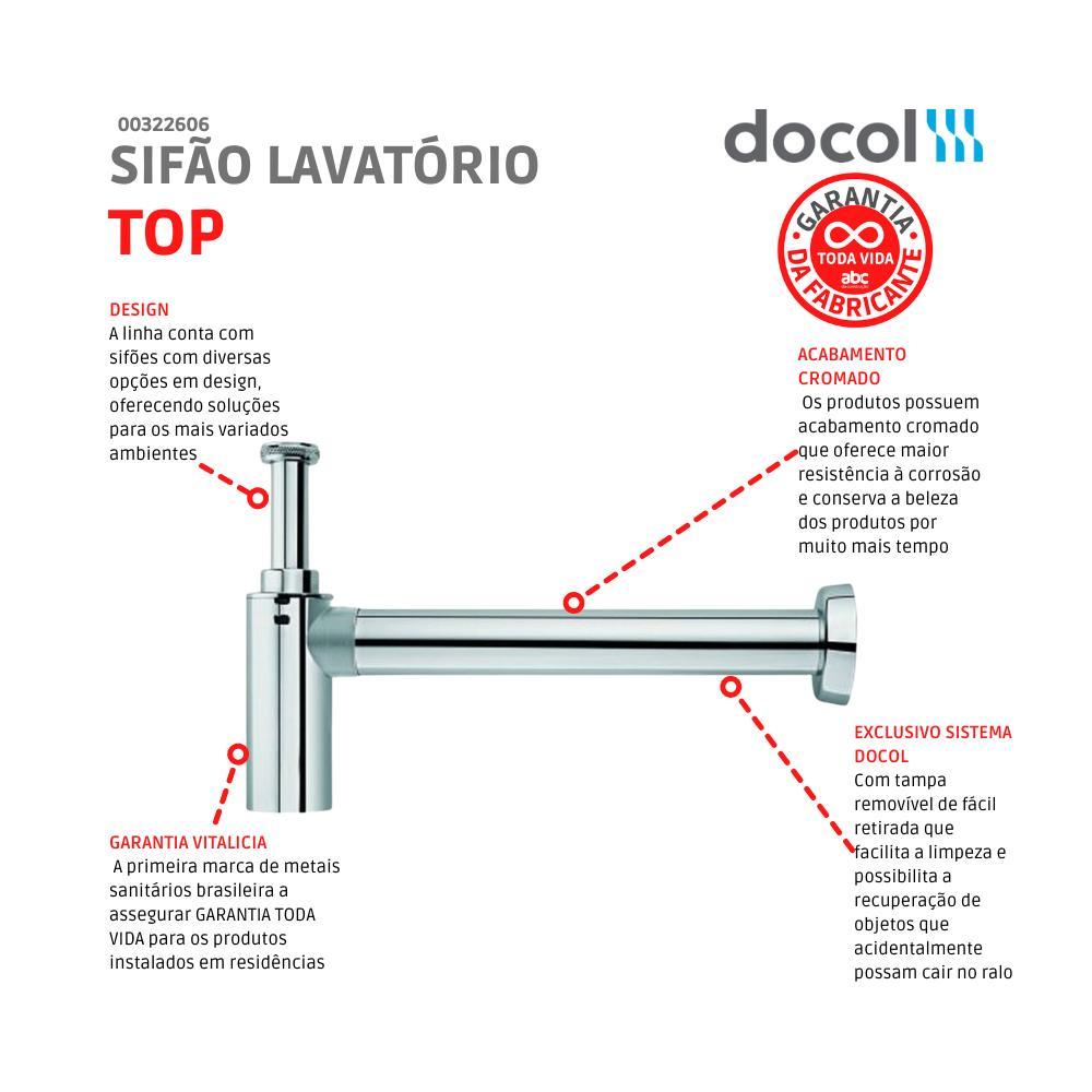 Sifão Para Lavatório Top Com Copo Cromada Docol - 4