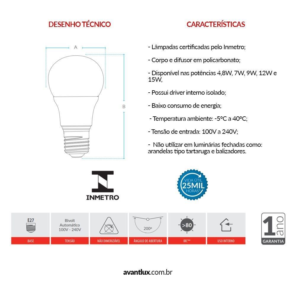 Lampada LED Bulbo Pera 9W Luz Branca 6500K Base E27 Bivolt Avant - 4