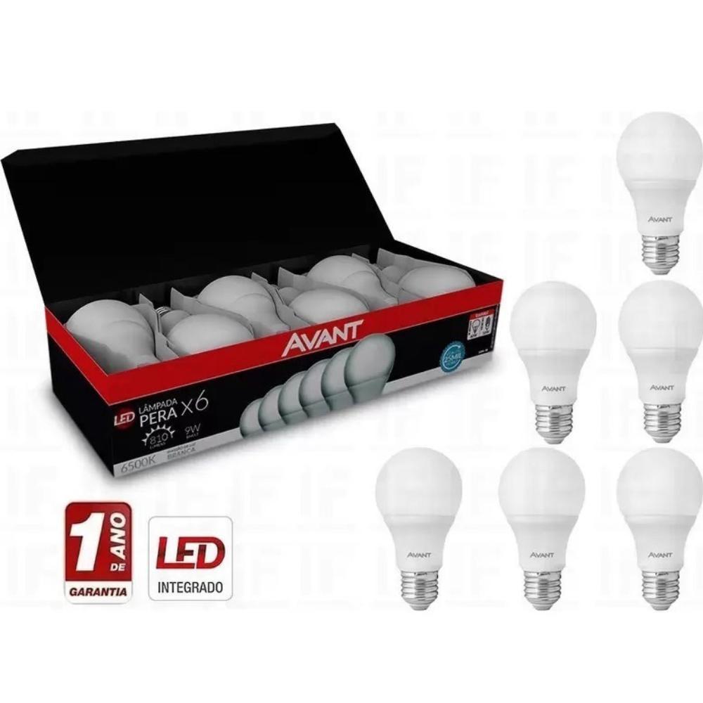 Kit Com 6 Lampadas LED Bulbo Pera 9W Luz Branca 6500K Base E27 Bivolt Avant - 2
