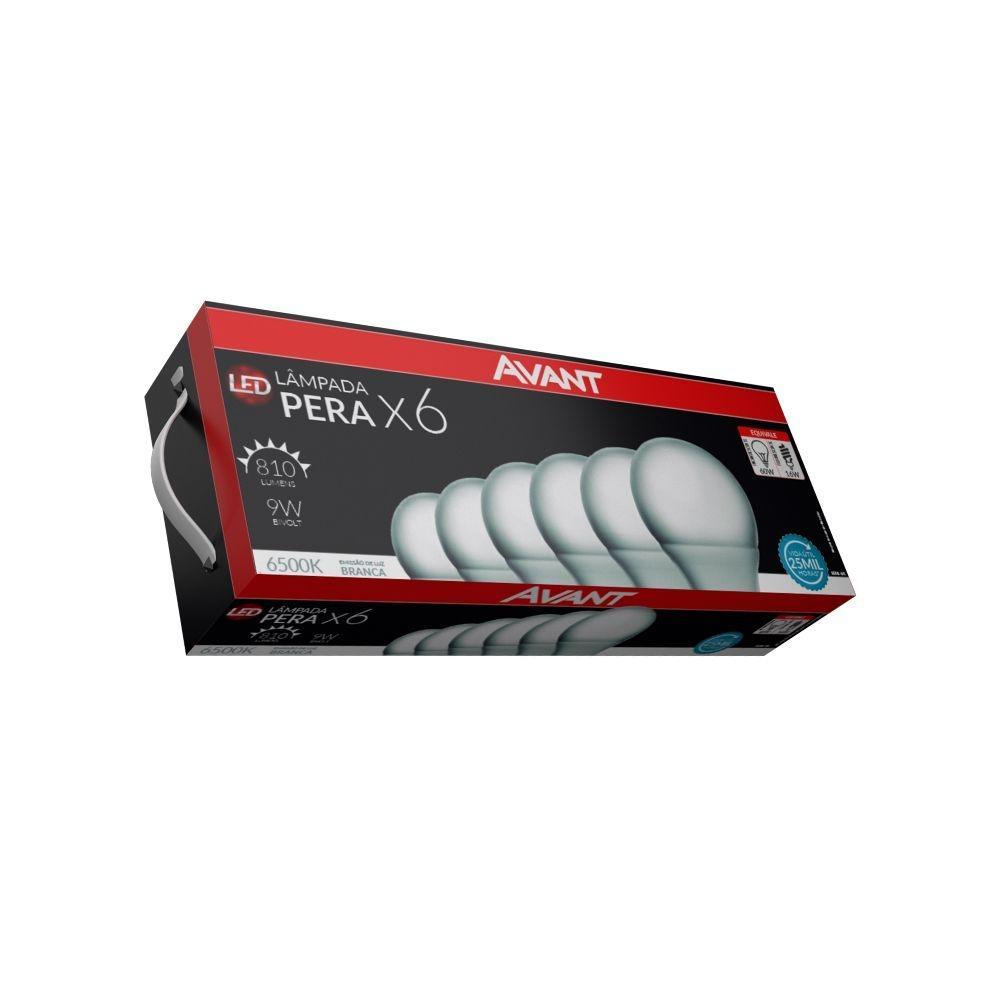 Kit Com 6 Lampadas LED Bulbo Pera 9W Luz Branca 6500K Base E27 Bivolt Avant - 4