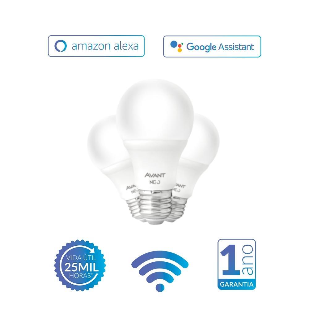 Kit Com 3 Lâmpadas Inteligentes LED Smart Wi-Fi Bulbo Pera NEO 10W Luz Dimerizável Amarela-Branca Base E27 Bivolt Avant - 2