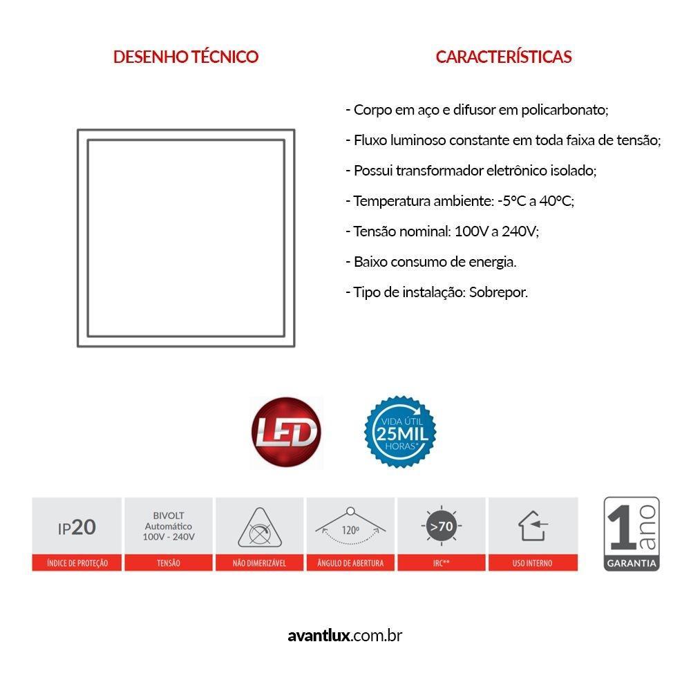 Painel Modular LED Plafon de Embutir 45W Quadrado Luz Branca 6500K Bivolt Avant 62,5cm  - 5