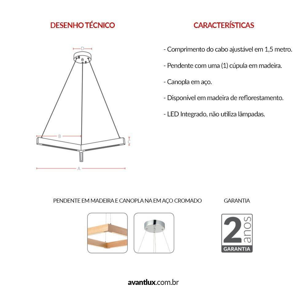 Pendente Triangular De Madeira Kavas 18w 3000k Led Bivolt Emissão De Luz Amarela Avant - 3