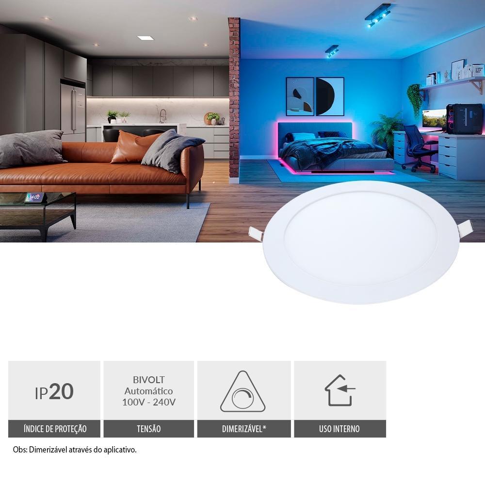 Painel Pop LED Plafon Inteligente de Embutir Smart Wi-Fi NEO 18W Redondo 22cm Luz Dimerizavel Amarela-Branca Bivolt Avan - 4