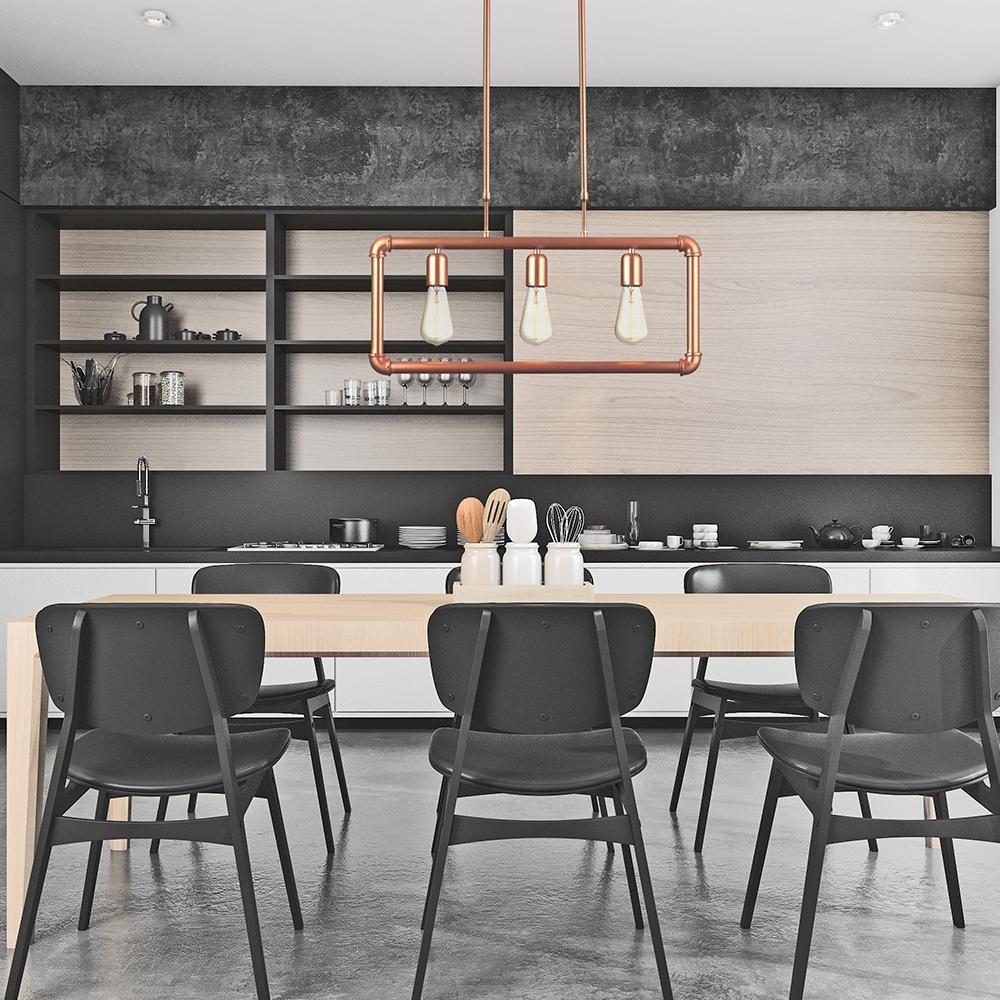 Pendente De Aço Hash Para 3 Lâmpadas E27 Cobre Fosco Avant - 2