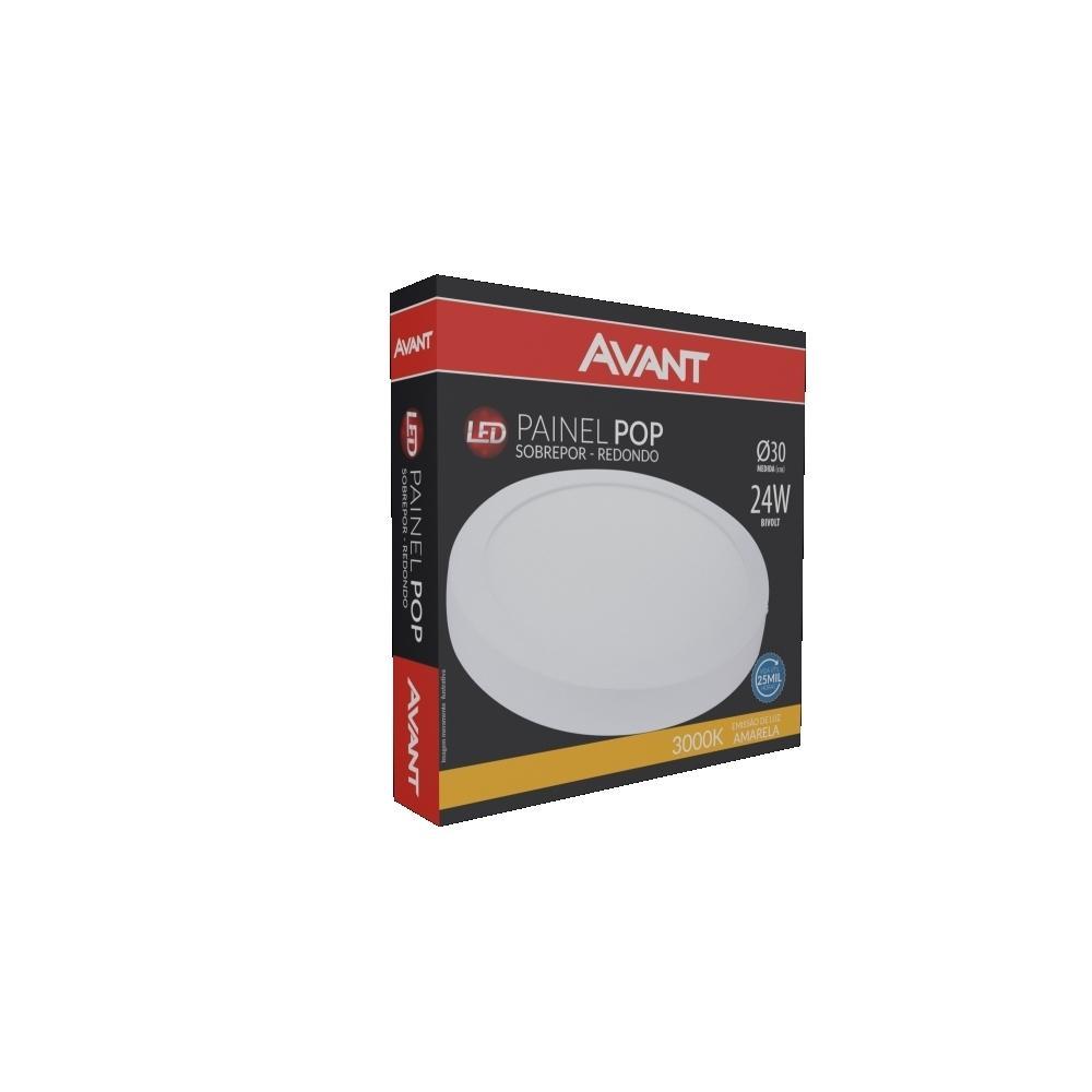 Painel Pop LED Plafon De Sobrepor 24W Redondo 30cm Luz Amarela 3000K Bivolt Avant - 3