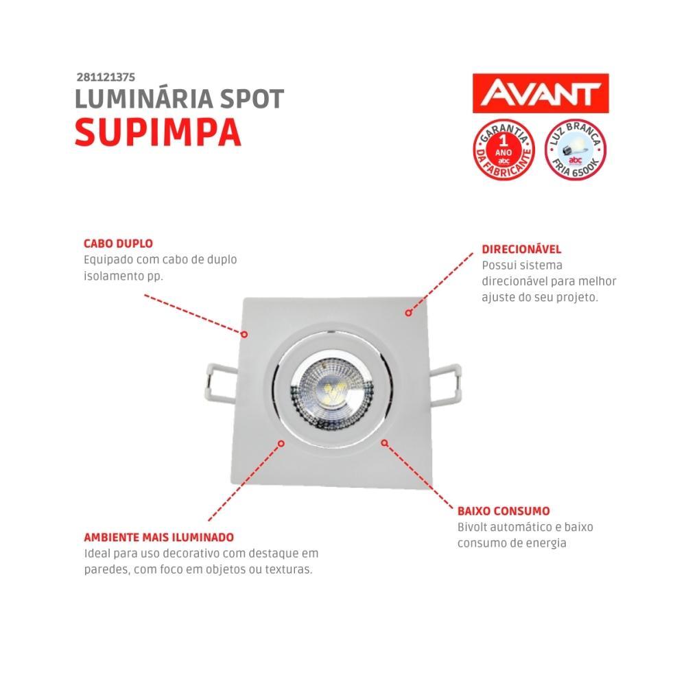 Luminária Quadrada Spot Supimpa 12w 6500k Bivolt Emissão De Luz Branca Avant - 5