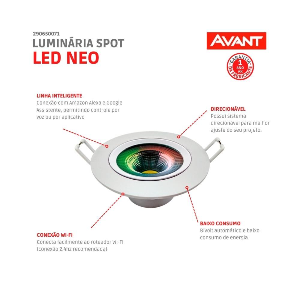 Spot Led Neo Redondo 5W Luz Amarela 2700K Luz Branca 6500K E Rgb Bivolt Avant - 7