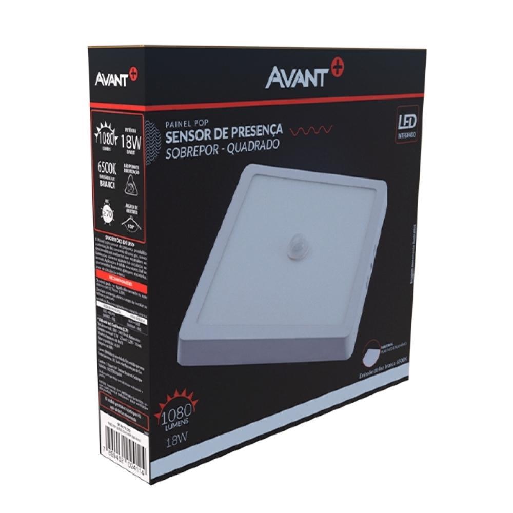 Painel Pop LED Plafon De Sobrepor Com Sensor de Presenca 18W Quadrado 21cm Luz Branca 6500K Bivolt Avant - 4