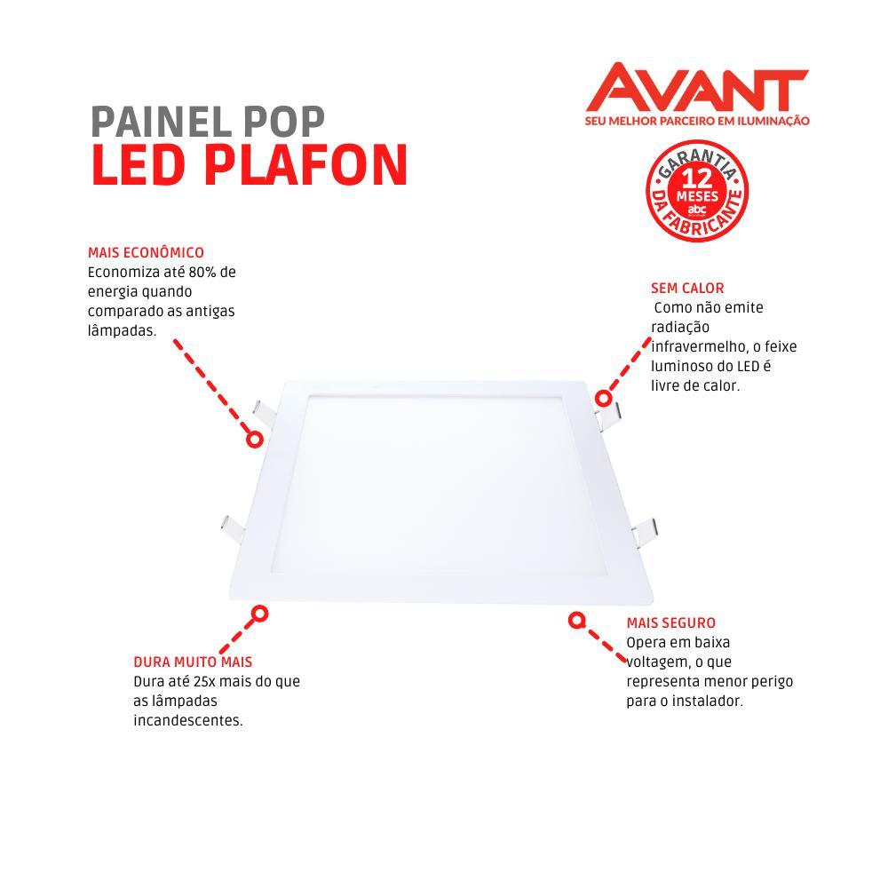 Painel Pop LED Plafon De Embutir Em Aluminio 24W Quadrado 30cm Luz Branca 6500K Bivolt Avant - 4