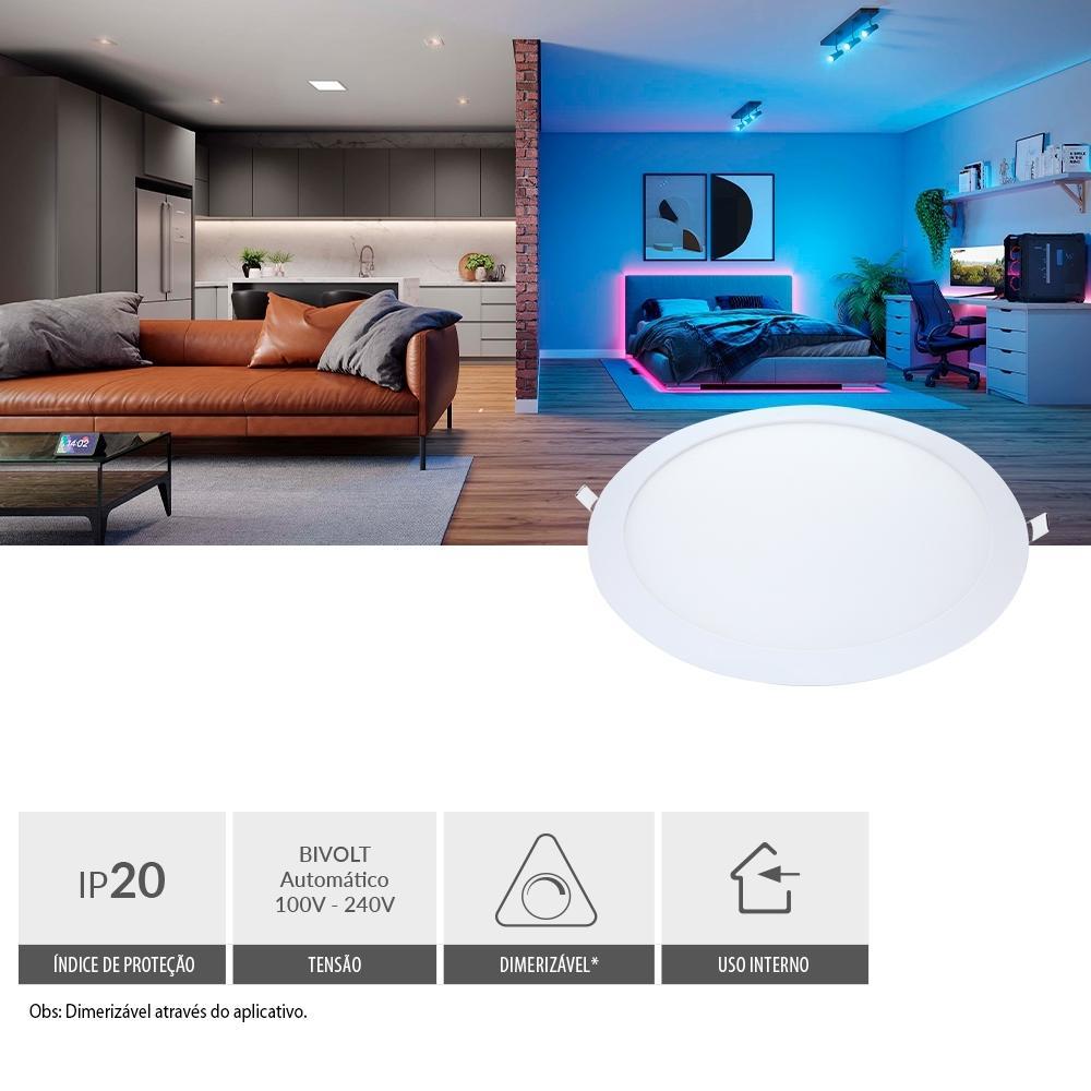 Painel Pop LED Plafon Inteligente de Embutir Smart Wi-Fi NEO 24W Redondo 30cm Luz Dimerizavel Amarela-Branca Bivolt Avan - 4