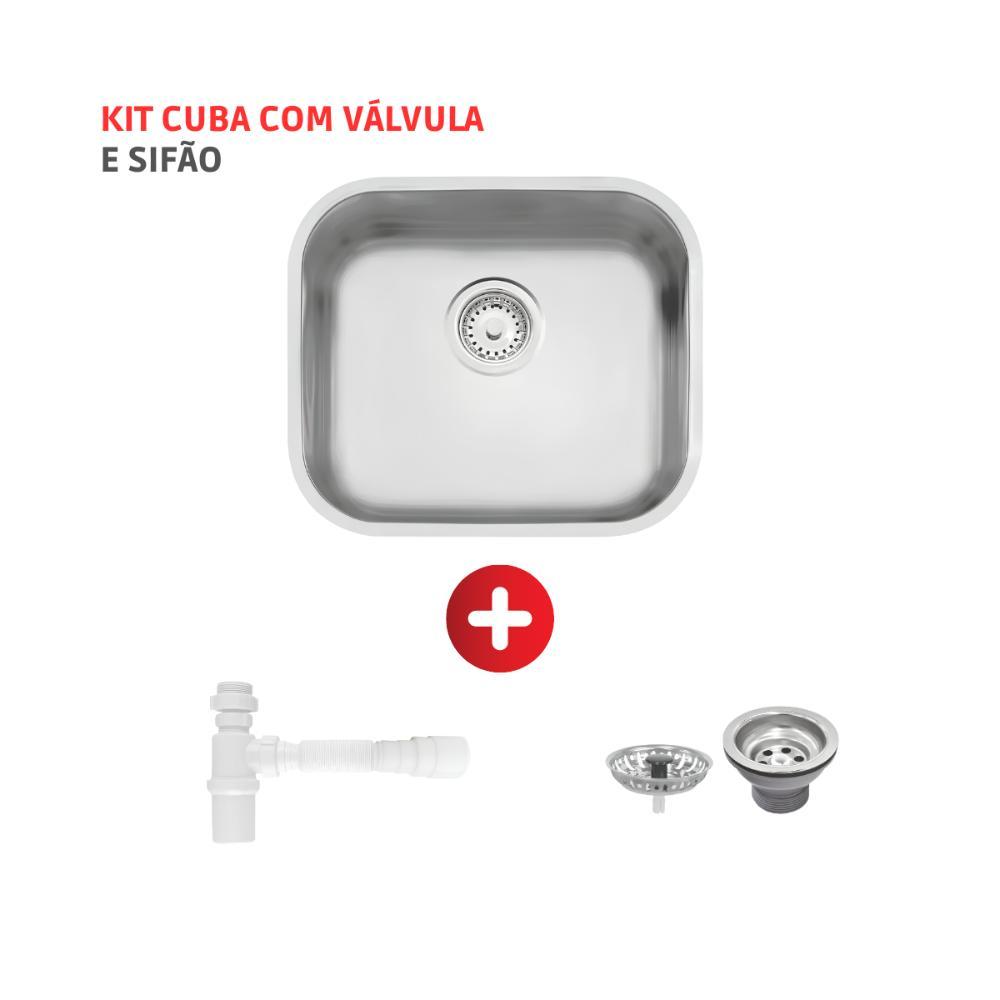 Cuba De Inox Lavínia 40x34cm 3.1/2' Com Válvula 94020/107 Acetinada Tramontina com Sifão Universal Com Copo - 2