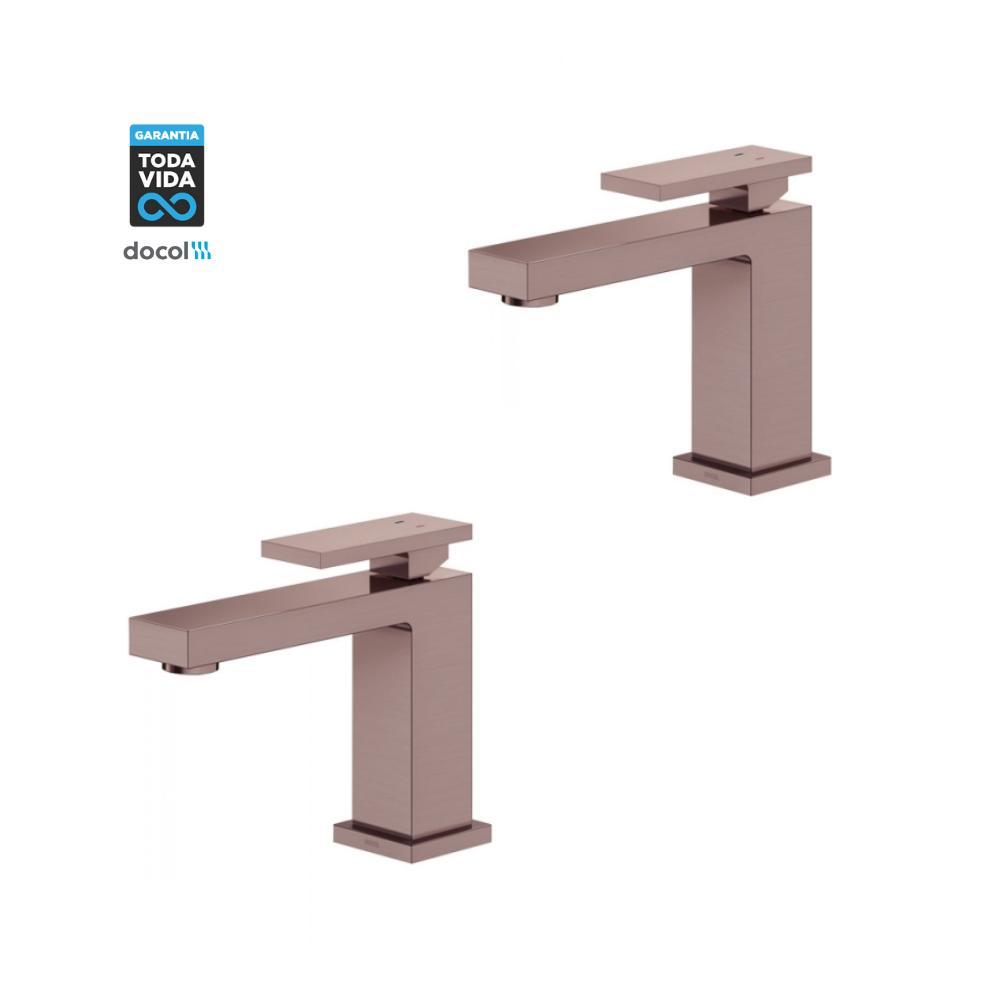 Kit 2 Misturador Monocomando Para Lavatório De Mesa New Edge Bica Baixa Cobre Escovado Docol - 2