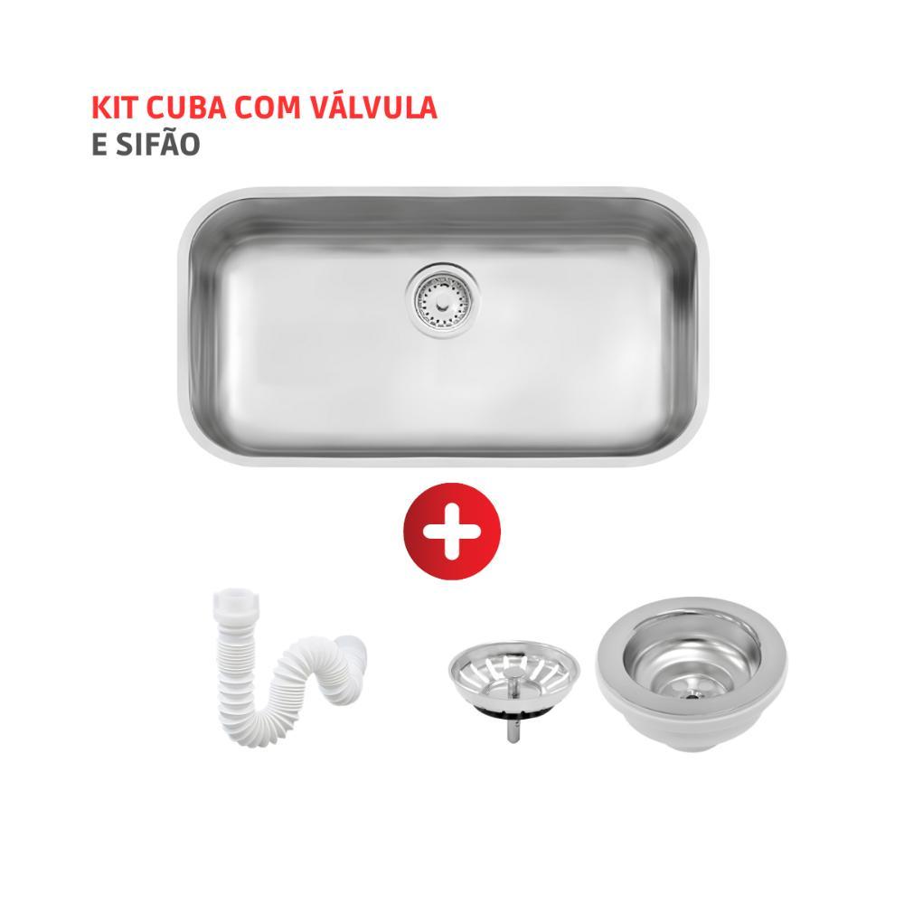 Cuba De Inox Lavínia 56x34cm 4.1/2' Com Válvula 94024/102 Acetinada Tramontina com Sifão Sanfonado Universal Simples 1.1/2" - 2