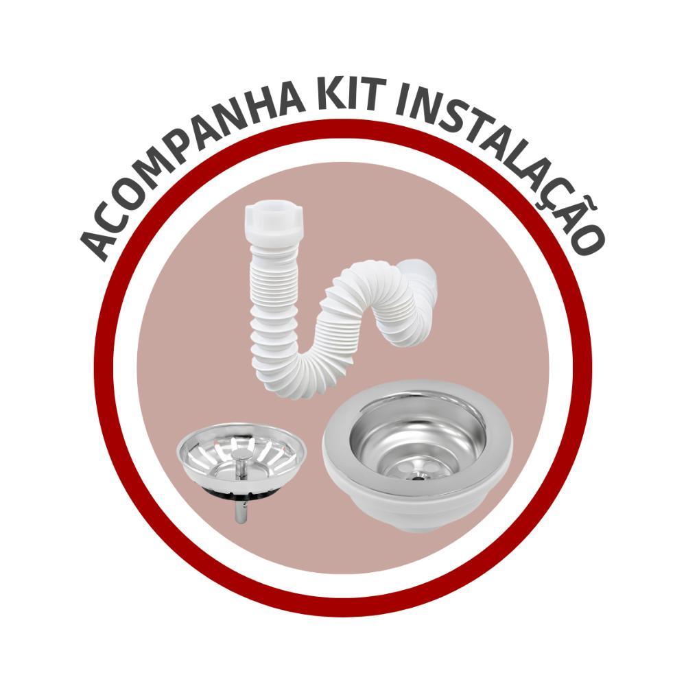 Cuba De Inox Lavínia 56x34cm 4.1/2' Com Válvula 94024/102 Acetinada Tramontina com Sifão Sanfonado Universal Simples 1.1/2" - 3