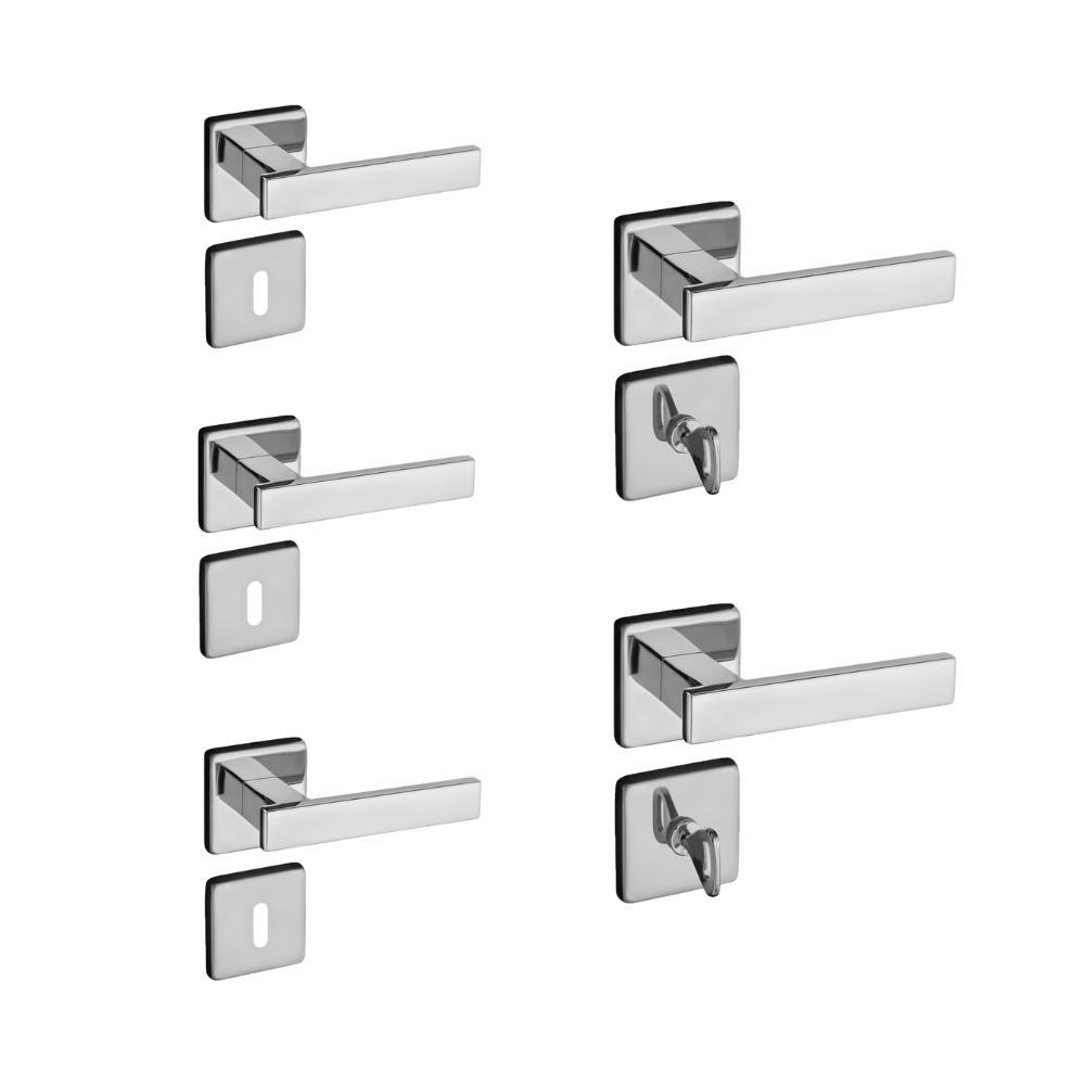 Kit 3 Fechaduras Interna e 2 WC Quad Concept Pado Cromado - 1