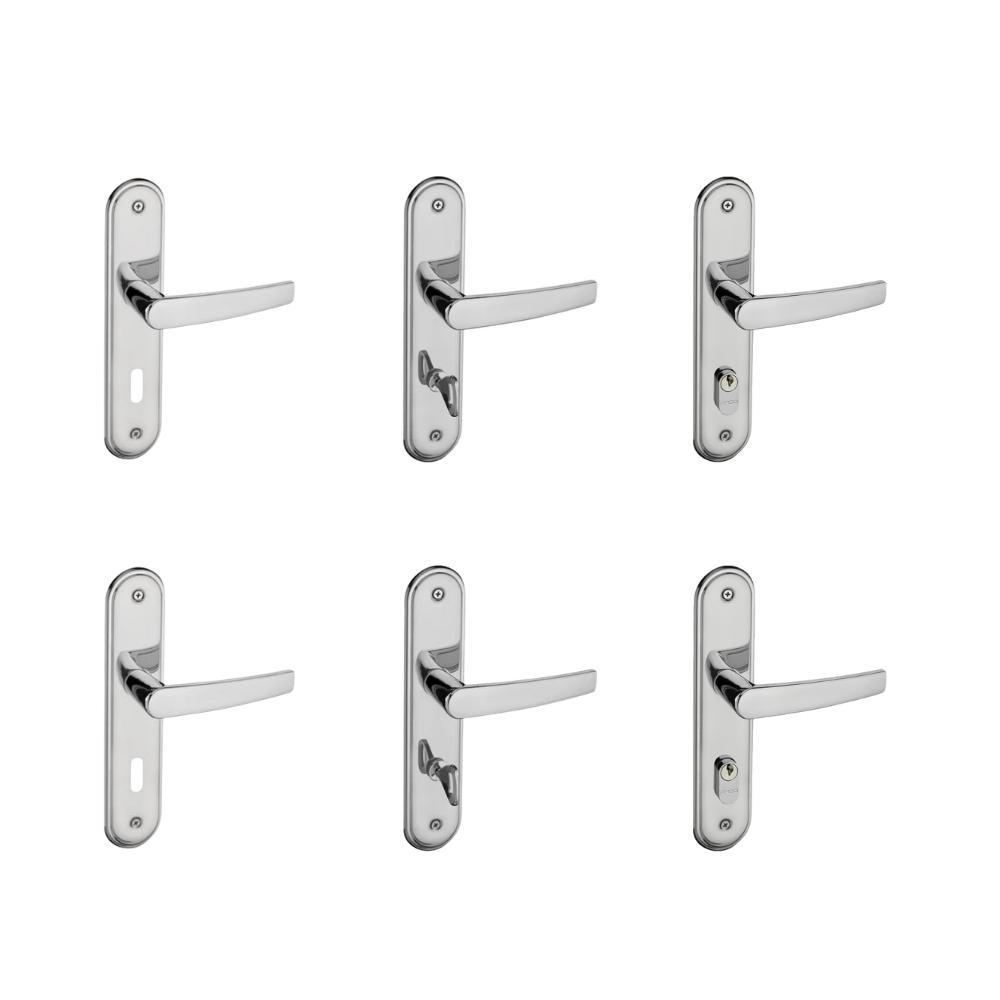 Kit 2 Fechaduras Interna 2 WC 2 Externa Espelho Pado Cromado - 1