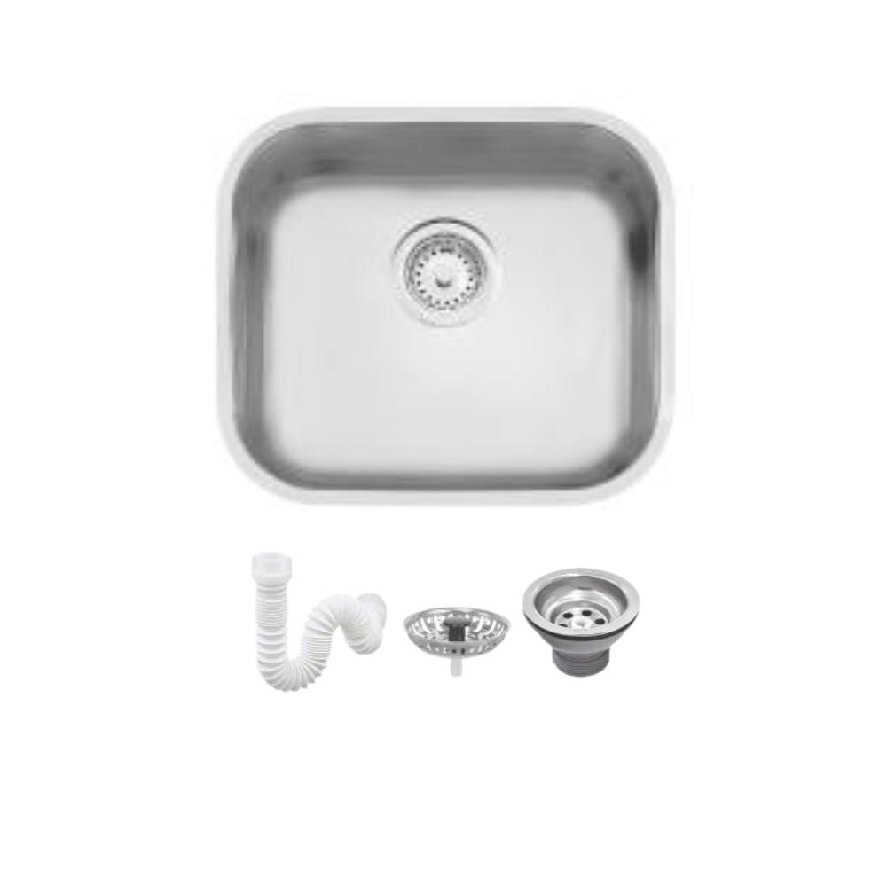 Cuba De Inox Lavínia 40x34cm 3.1/2' Com Válvula 94020/107 Acetinada Tramontina com Sifão Sanfonado Universal Simples 1.1/2" - 1