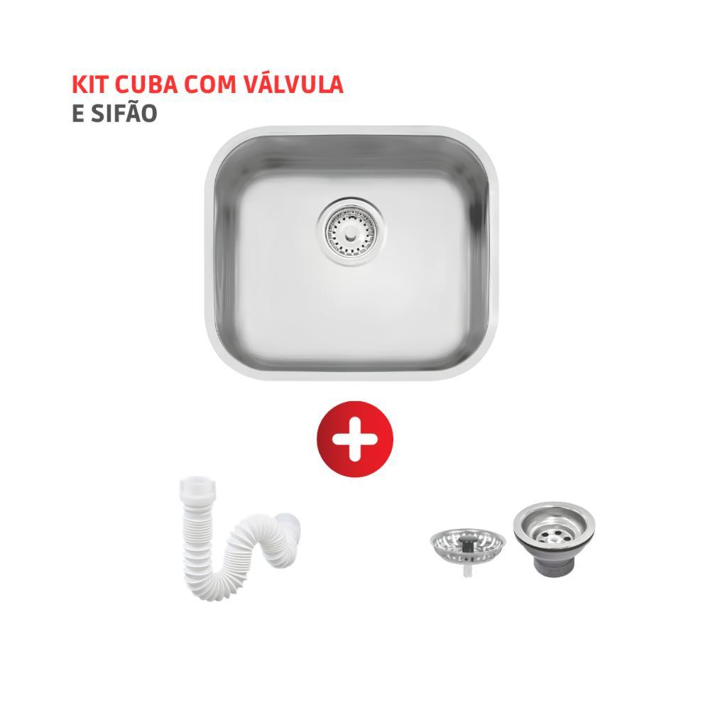 Cuba De Inox Lavínia 40x34cm 3.1/2' Com Válvula 94020/107 Acetinada Tramontina com Sifão Sanfonado Universal Simples 1.1/2" - 2